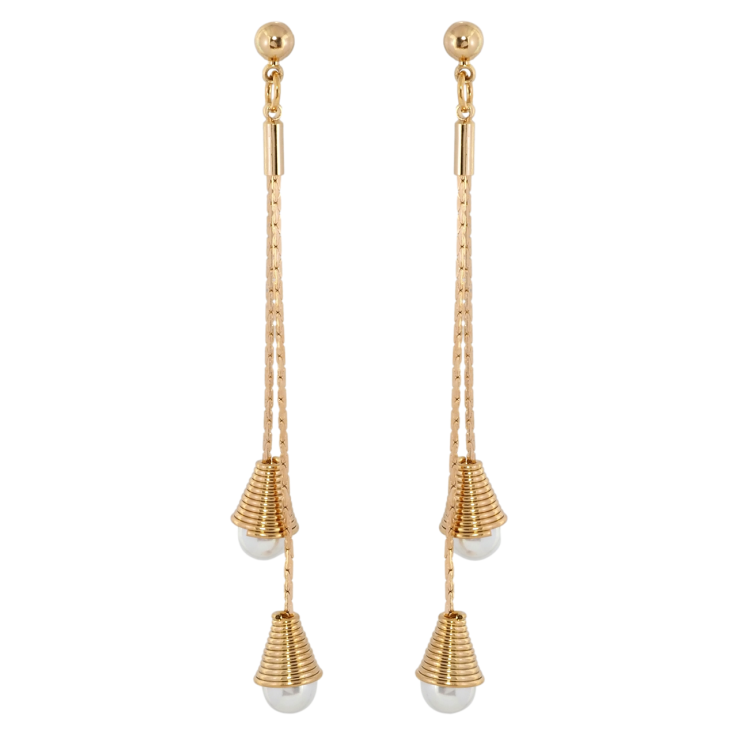 Серьги Xuping Позолота 18K пусеты Жемчужные колокольчики на цепочке фото №2
