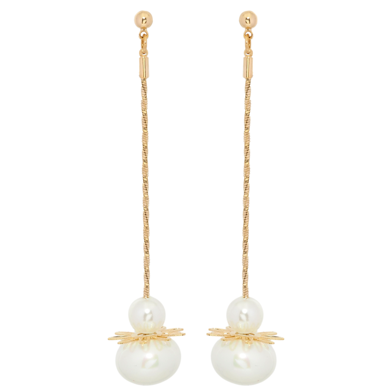 Сережки Xuping Позолота 18K пусети Квітково-перлинні підвіски фото №2 Сережки Xuping Позолота 18K пусети Квітково-перлинні підвіски фото №2