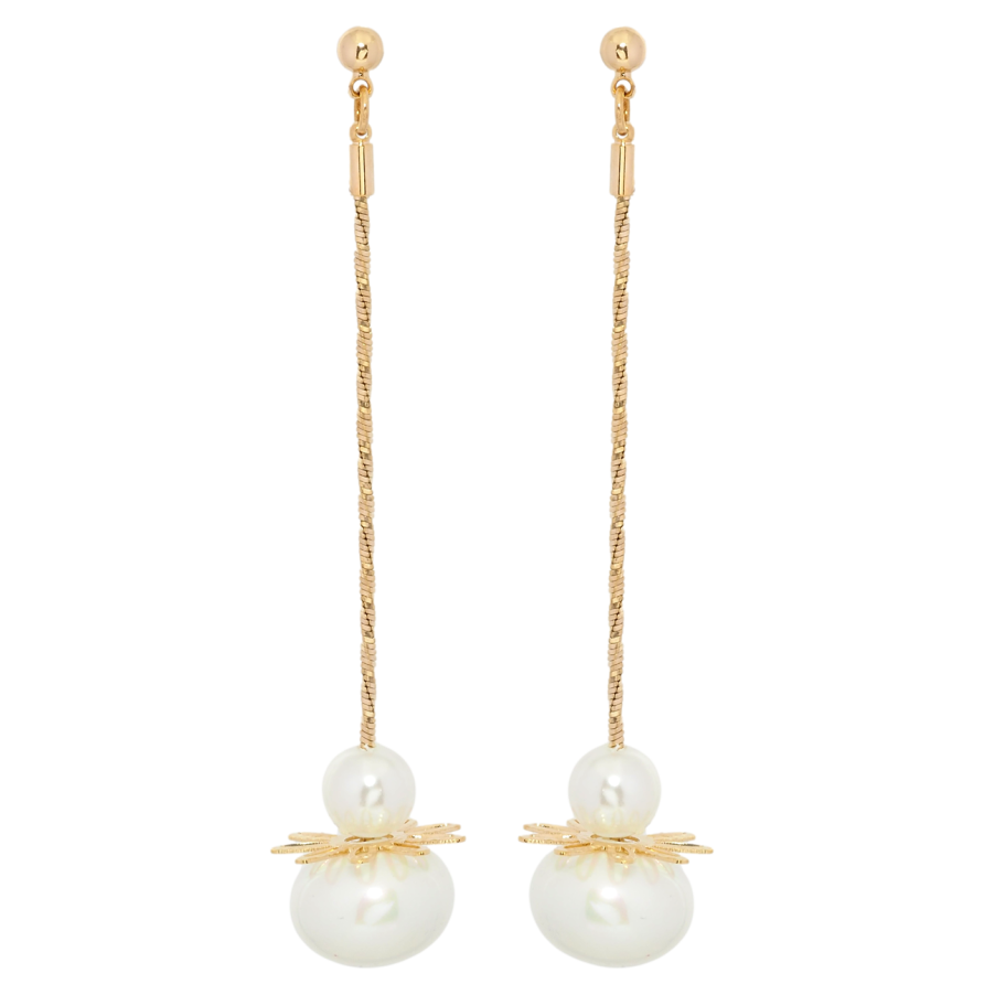 Сережки Xuping Позолота 18K пусети Квітково-перлинні підвіски фото №1 Сережки Xuping Позолота 18K пусети Квітково-перлинні підвіски фото №1