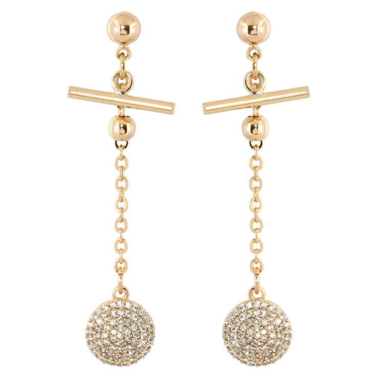 Серьги Xuping Позолота 18K пусеты Круглые подвески с цирконием на цепочке фото №5 Серьги Xuping Позолота 18K пусеты Круглые подвески с цирконием на цепочке фото №5