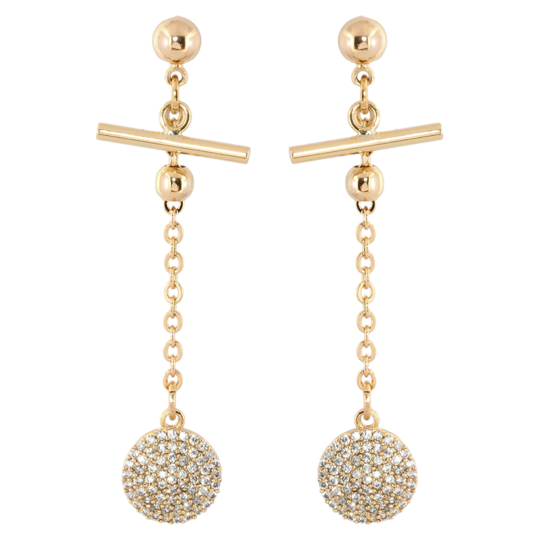 Серьги Xuping Позолота 18K пусеты Круглые подвески с цирконием на цепочке фото №1
