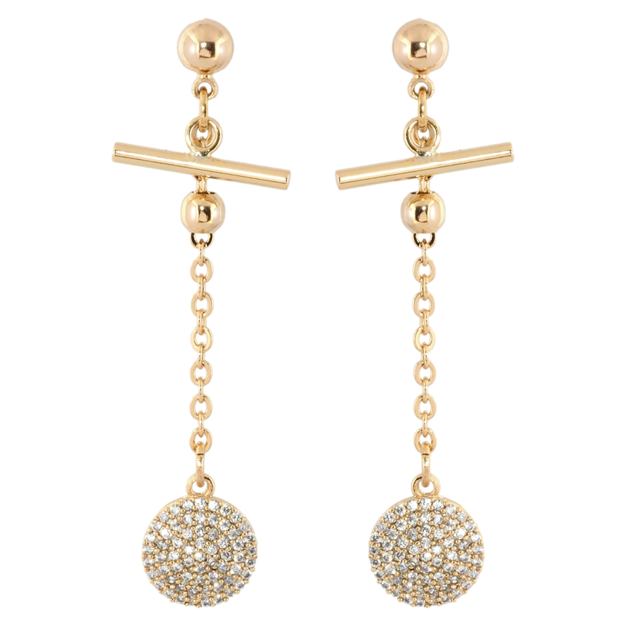 Серьги Xuping Позолота 18K пусеты Круглые подвески с цирконием на цепочке фото №1