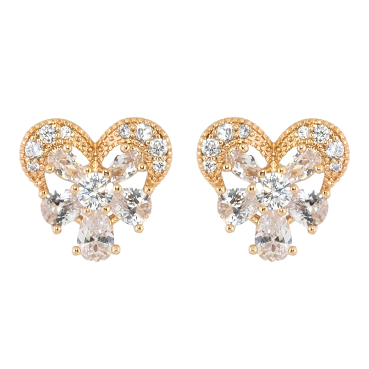 Серьги Xuping Позолота 18K пусеты Сердечки с кристальными цветочками фото №6 Серьги Xuping Позолота 18K пусеты Сердечки с кристальными цветочками фото №6