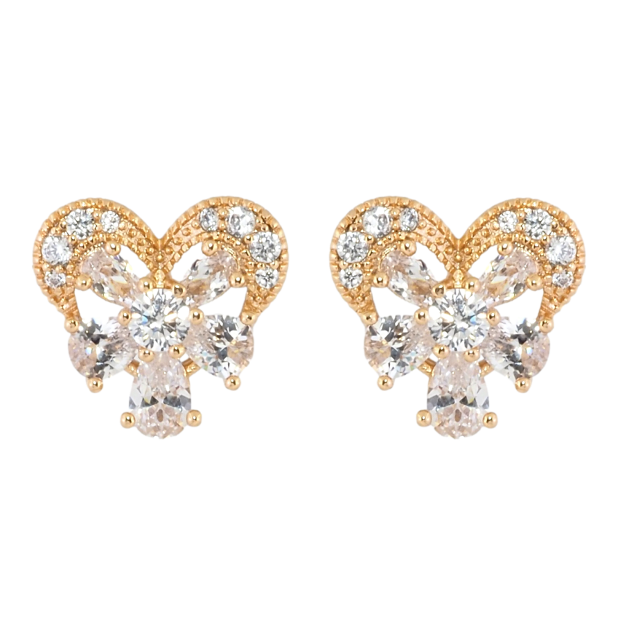 Серьги Xuping Позолота 18K пусеты Сердечки с кристальными цветочками фото №1 Серьги Xuping Позолота 18K пусеты Сердечки с кристальными цветочками фото №1