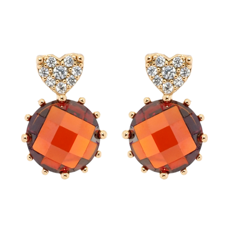 Серьги Xuping Позолота 18K пусеты Красные кристаллы с сердечками фото №1 Серьги Xuping Позолота 18K пусеты Красные кристаллы с сердечками фото №1