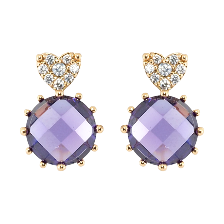 Сережки Xuping Позолота 18K пусети Бузкові кристали з сердечками фото №6 Сережки Xuping Позолота 18K пусети Бузкові кристали з сердечками фото №6