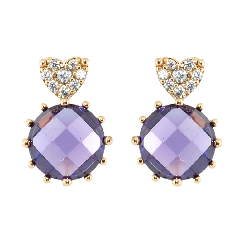 Сережки Xuping Позолота 18K пусети Бузкові кристали з сердечками фото №1 Сережки Xuping Позолота 18K пусети Бузкові кристали з сердечками фото №1