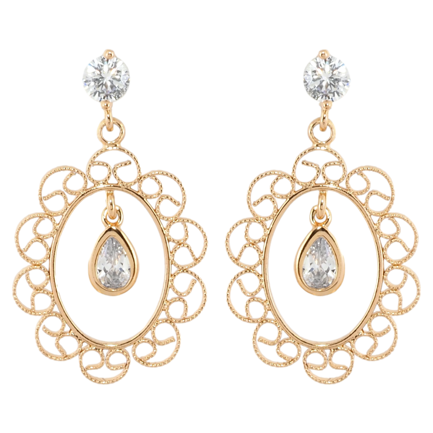 Сережки Xuping Позолота 18K пусети Ажурні овали з кристалами фото №1