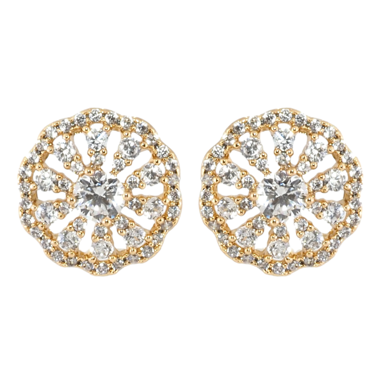 Серьги Xuping Позолота 18K пусеты Колесо Фортуны с инкрустацией цирконием ø 13мм фото №2 Серьги Xuping Позолота 18K пусеты Колесо Фортуны с инкрустацией цирконием ø 13мм фото №2