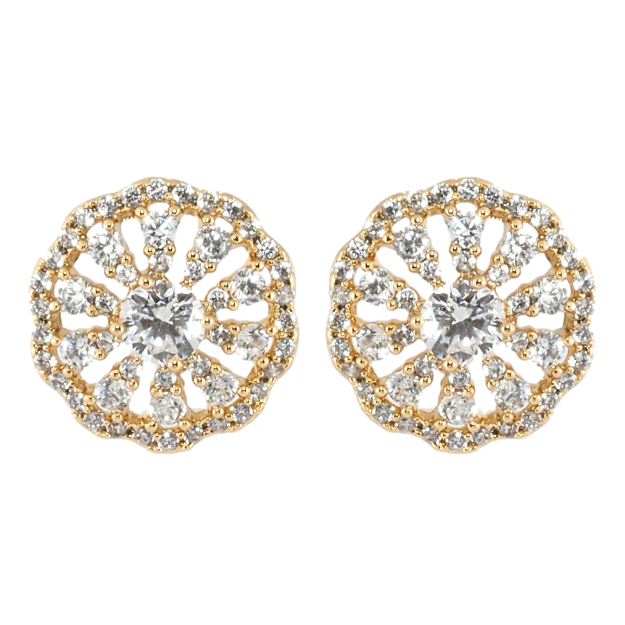 Серьги Xuping Позолота 18K пусеты Колесо Фортуны с инкрустацией цирконием ø 13мм фото №1