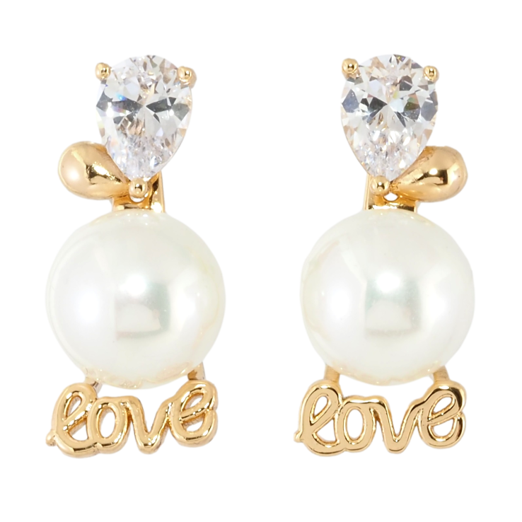 Сережки Xuping Позолота 18K пусети-джекети Love з цирконієм та перлами фото №25