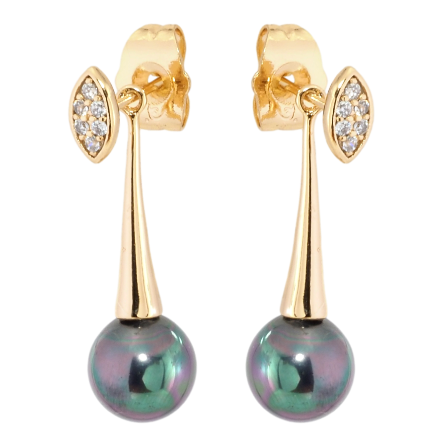 Сережки Xuping Позолота 18K пусети-джекети Інкрустація цирконієм з чорною перлиною фото №1
