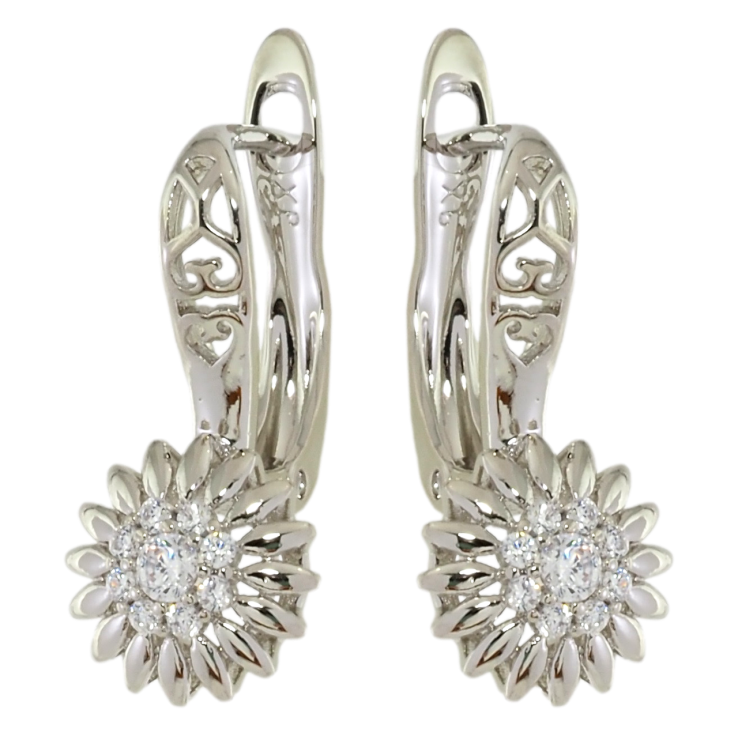 Серьги Xuping Родий английский замок Цветочки с цирконием фото №16