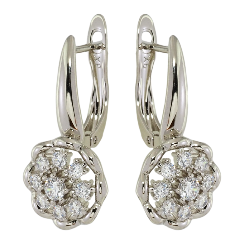 Серьги Xuping Родий английский замок Цветочки с цирконием фото №1