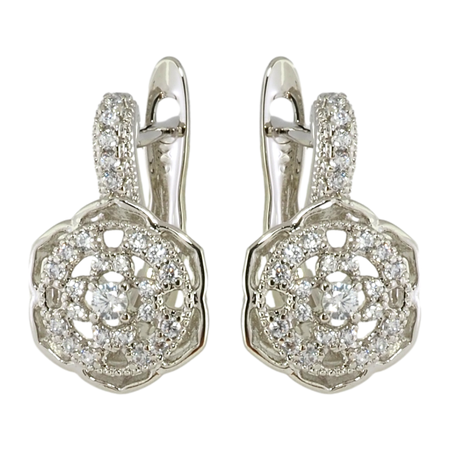 Серьги Xuping Родий английский замок Цветочки с цирконием фото №1