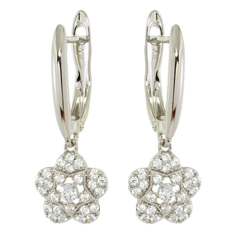 Серьги Xuping Родий английский замок Цветочки с цирконием фото №1