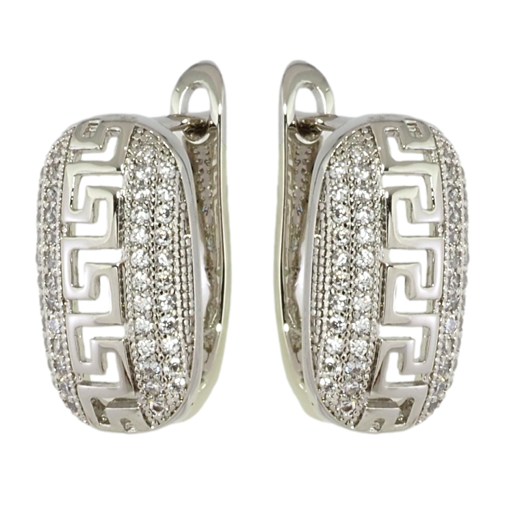 Сережки Xuping Родій англійський замок Овали з цирконієм та меандровим візерунком фото №8