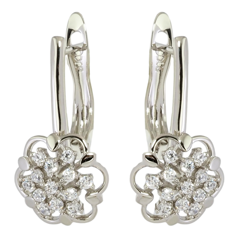 Серьги Xuping Родий английский замок Цветочки с цирконием фото №1