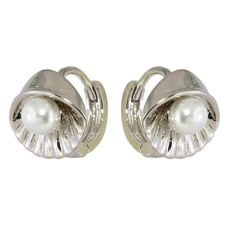 Серьги Xuping Родий колечки Ракушки с жемчужинами фото №3