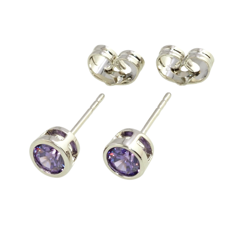 Сережки Xuping Родій пусети Бузові фіаніти в обідковій оправі ø 6мм фото №1