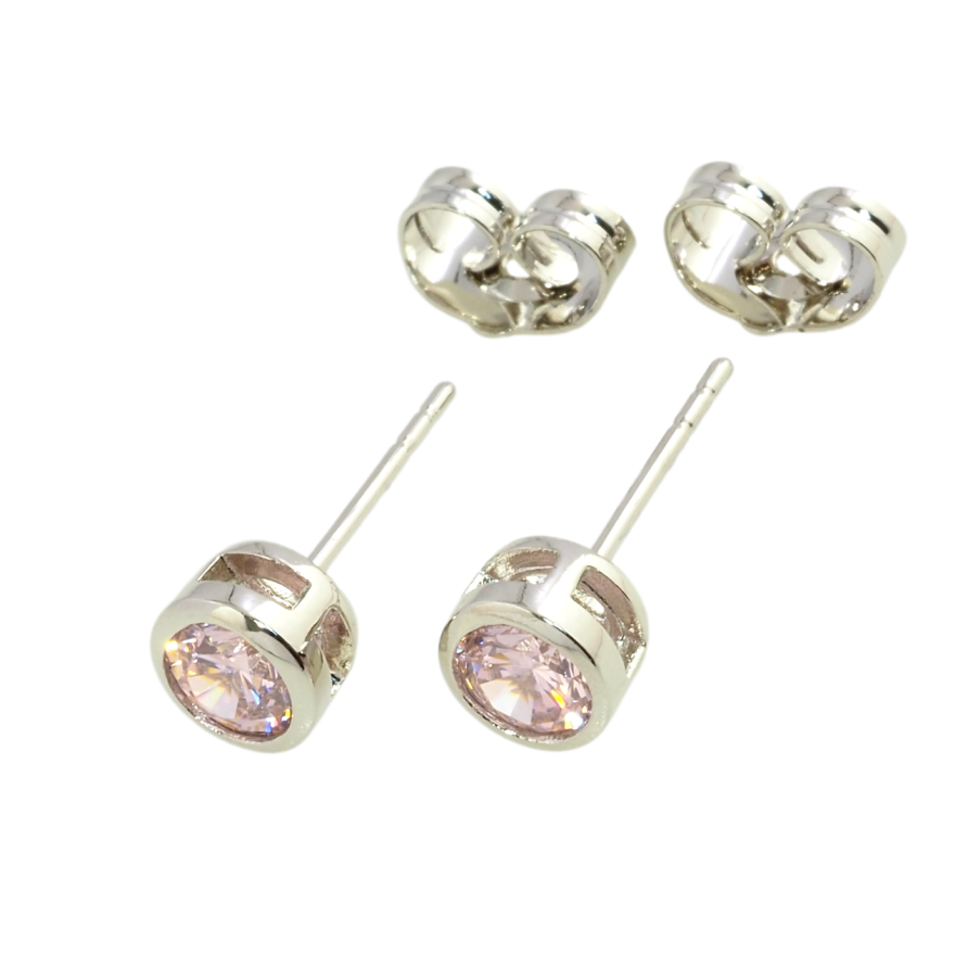 Сережки Xuping Родій пусети Рожеві фіаніти в обідковій оправі ø 6мм фото №1