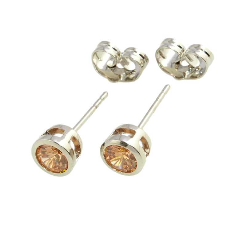 Сережки Xuping Родій пусети Помаранчеві фіаніти в обідковій оправі ø 6мм фото №7