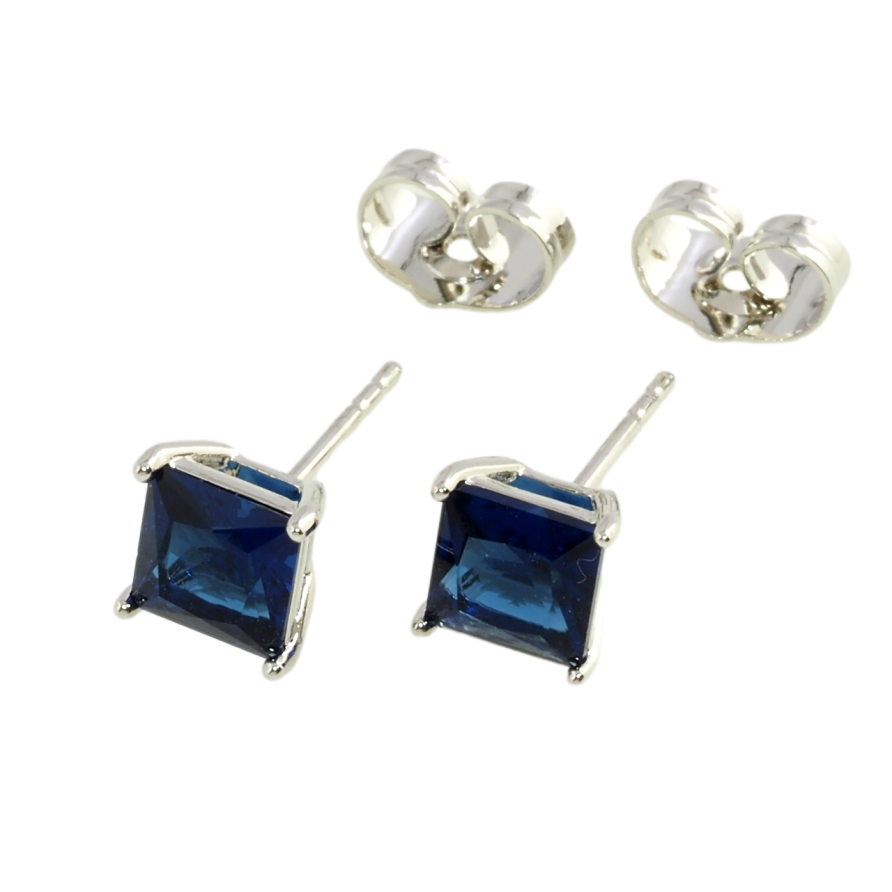 Сережки Xuping Родій пусети Сині фіаніти 6х6мм фото №1