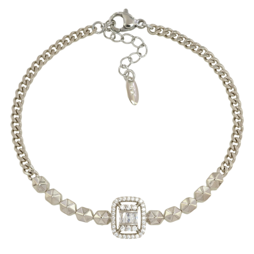 Браслет Xuping Родий Цепочка с декоративной вставкой размер с доп. цепочкой 17.5-21см х 3мм фото №1