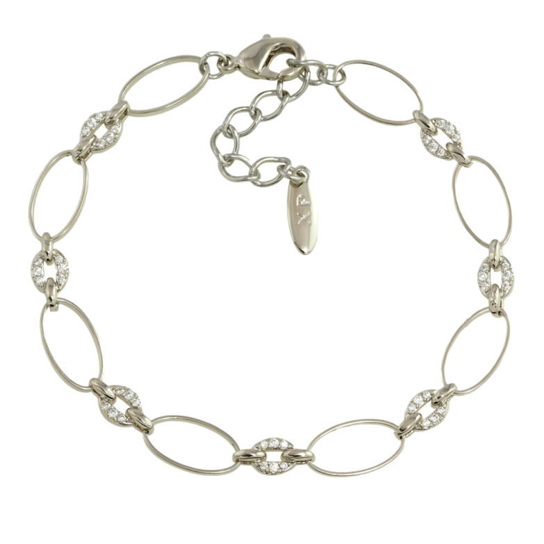 Браслет Xuping Родій Овальні ланки з цирконієм довжина з дод. ланцюжком 17.5-21см х 5-7мм фото №1