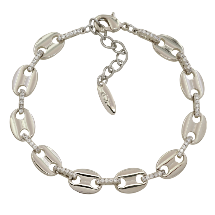 Браслет Xuping Родий Овальные звенья с цирконием размер с доп. цепочкой 17.5-21см х 8мм фото №17