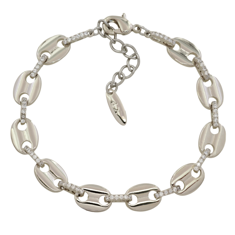 Браслет Xuping Родий Овальные звенья с цирконием размер с доп. цепочкой 17.5-21см х 8мм фото №1