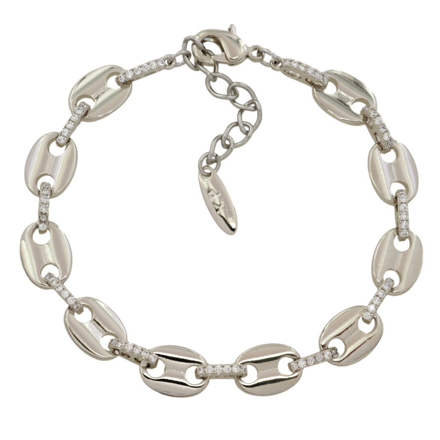 Браслет Xuping Родий Овальные звенья с цирконием размер с доп. цепочкой 17.5-21см х 8мм фото №1