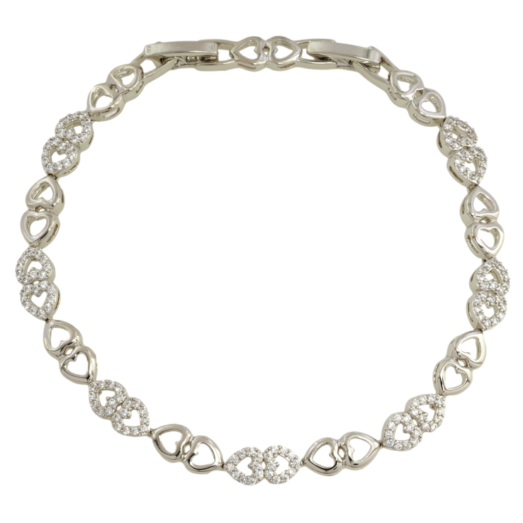 Браслет Xuping Родий Звенья сердечки с цирконием размер с доп. замком 17,19см х 5мм фото №21