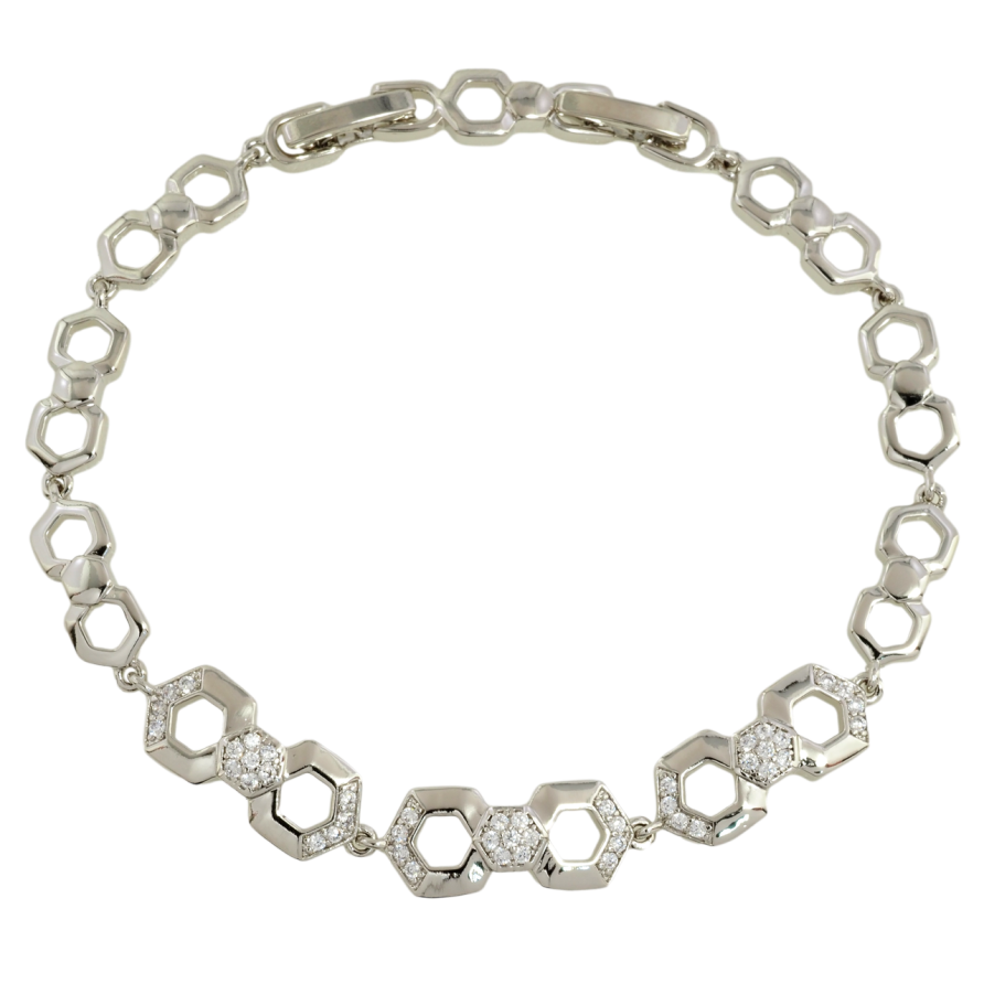 Браслет Xuping Родий Фигурные звенья с цирконием размер с доп. замком 17.5,19.5см х 6-8мм фото №1