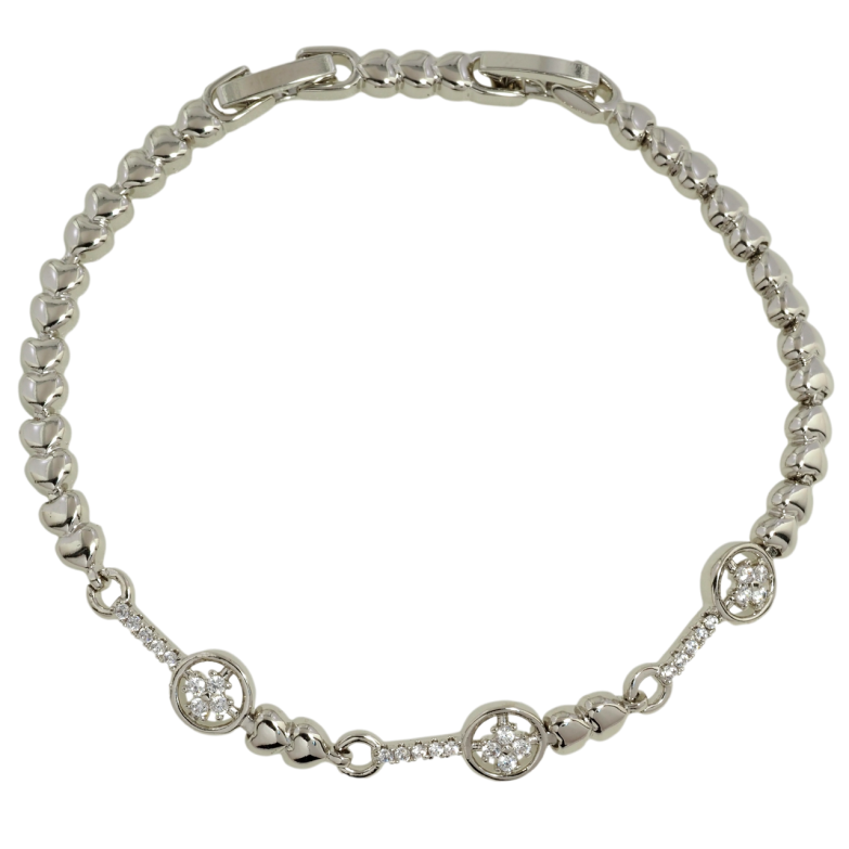 Браслет Xuping Родий Дорожка сердечек с декоративной вставкой размер с доп. замком 17.5,19.5см х 4мм фото №8