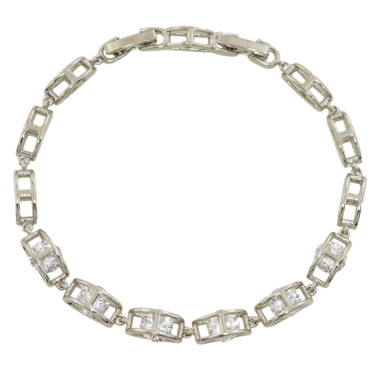 Браслет Xuping Родий Прямоугольные звенья с фианитами размер с доп. замком 17,19см х 4мм фото №15