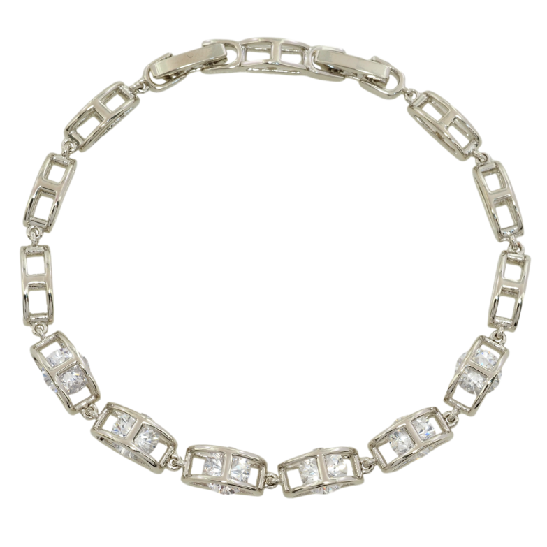 Браслет Xuping Родий Прямоугольные звенья с фианитами размер с доп. замком 17,19см х 4мм фото №17