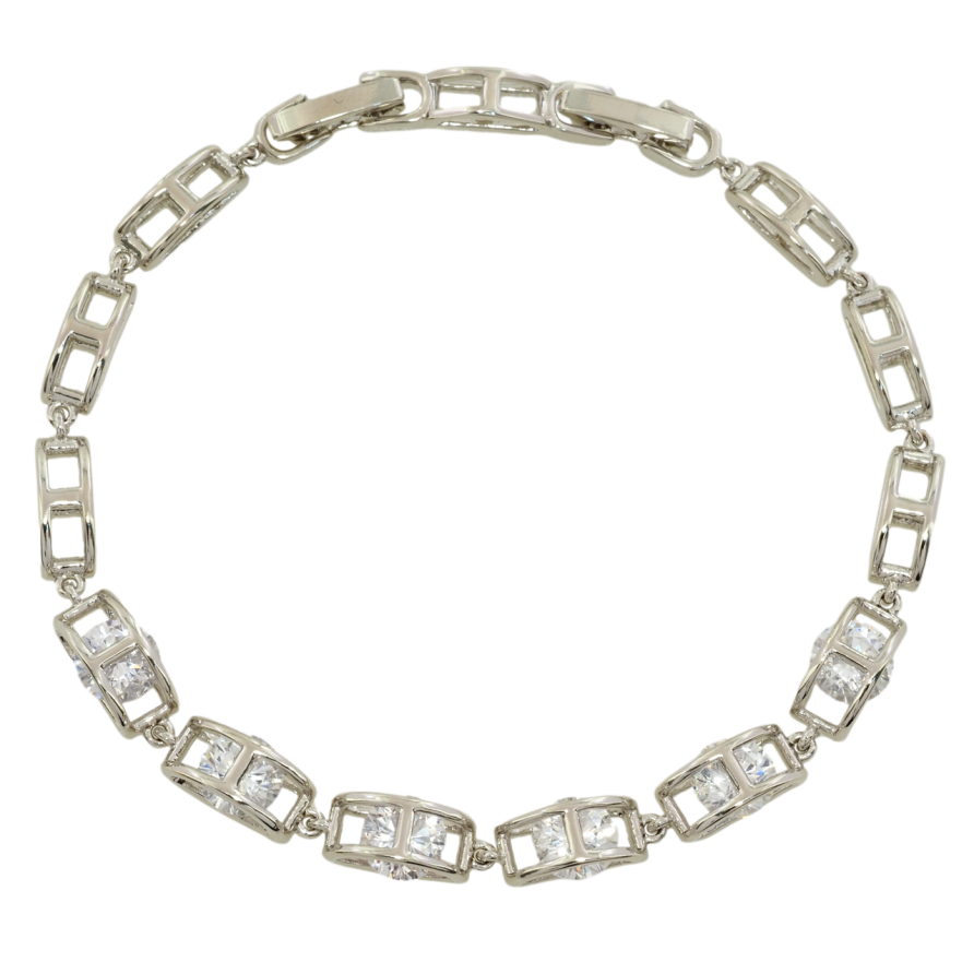 Браслет Xuping Родий Прямоугольные звенья с фианитами размер с доп. замком 17,19см х 4мм фото №1