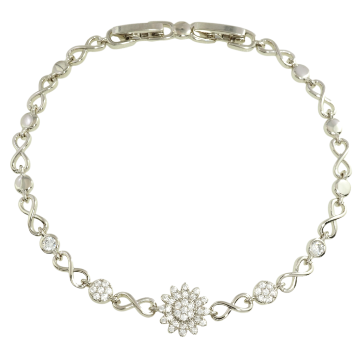 Браслет Xuping Родій Вставка квіточка з цирконієм довжина з дод. замком 17.5,19.5см х 4мм фото №9