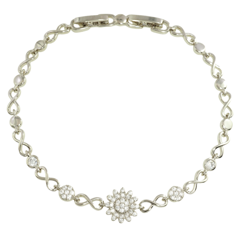 Браслет Xuping Родий Вставка цветочек с цирконием размер с доп. замком 17.5,19.5см х 4мм фото №1