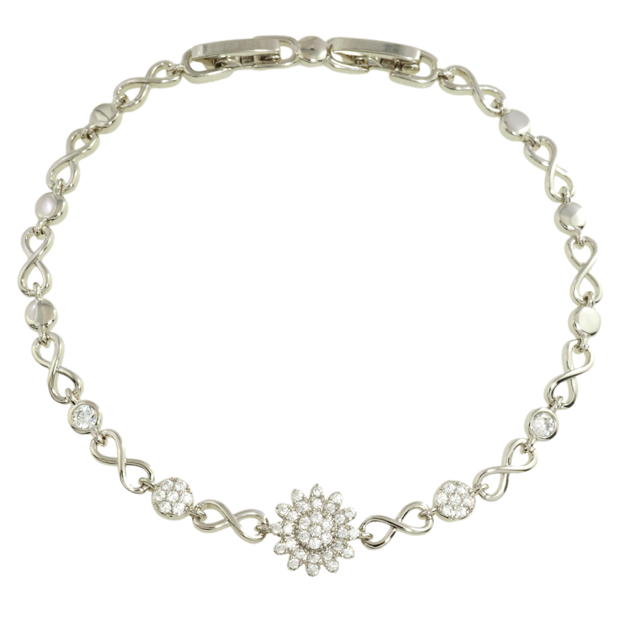 Браслет Xuping Родій Вставка квіточка з цирконієм довжина з дод. замком 17.5,19.5см х 4мм фото №1