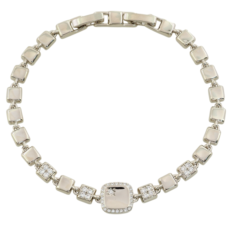 Браслет Xuping Родій Квадратні ланки з інкрустацією цирконієм довжина з дод. замком 17.5,19.5см х 5мм фото №10