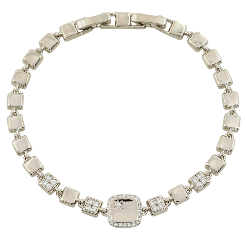 Браслет Xuping Родій Квадратні ланки з інкрустацією цирконієм довжина з дод. замком 17.5,19.5см х 5мм фото №1