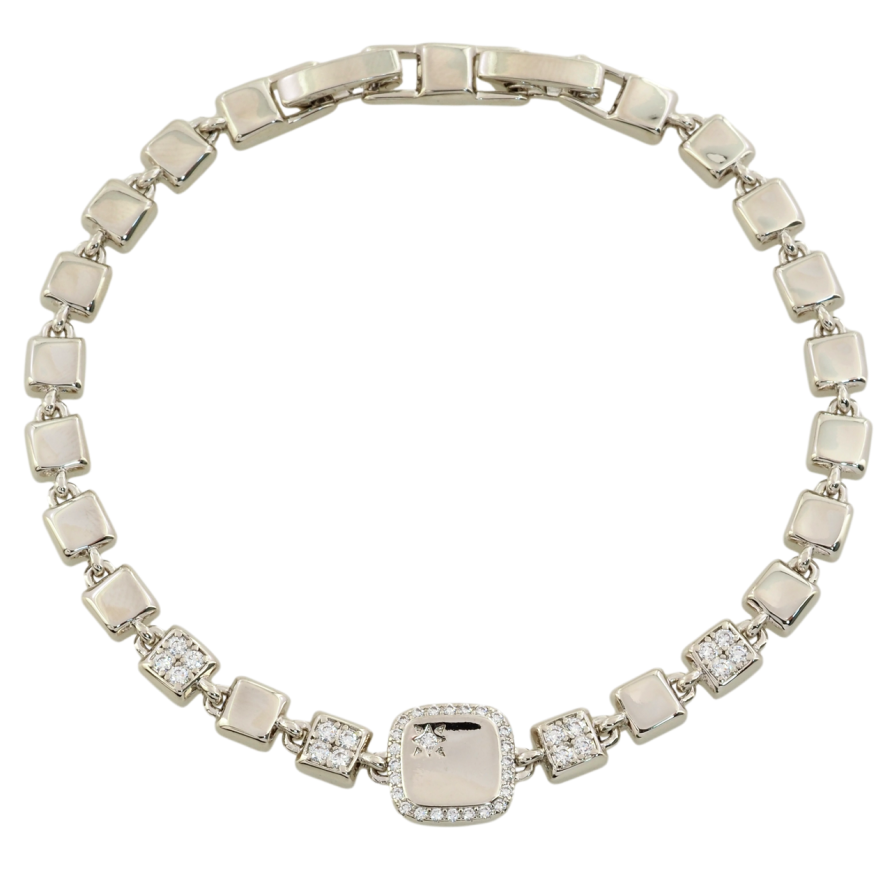 Браслет Xuping Родій Квадратні ланки з інкрустацією цирконієм довжина з дод. замком 17.5,19.5см х 5мм фото №1