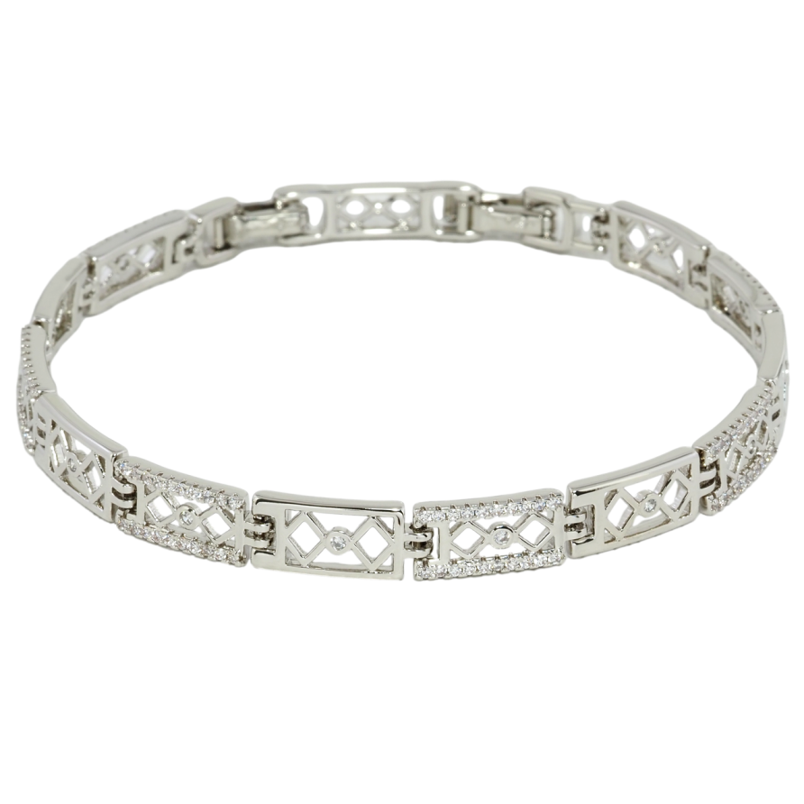 Браслет Xuping Родий Резной узор с цирконием размер с доп. замком 17,19см х 6мм фото №1