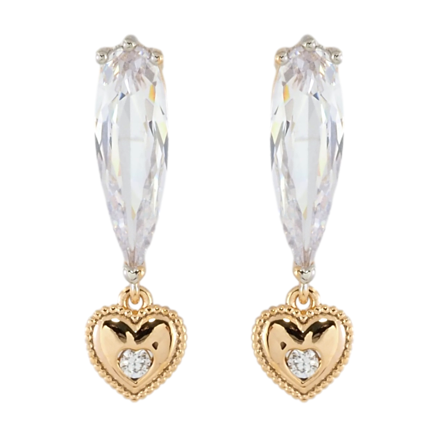 Серьги Xuping Позолота 18K + Родий пусеты Фианиты с сердечками фото №1