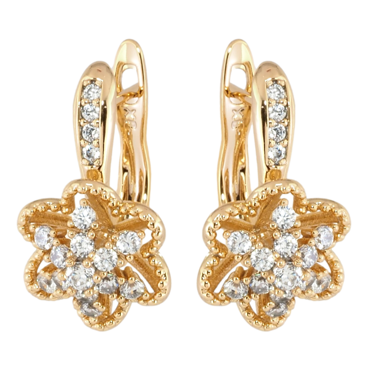 Серьги Xuping Позолота 18K английский замок Цветочки с цирконием фото №4