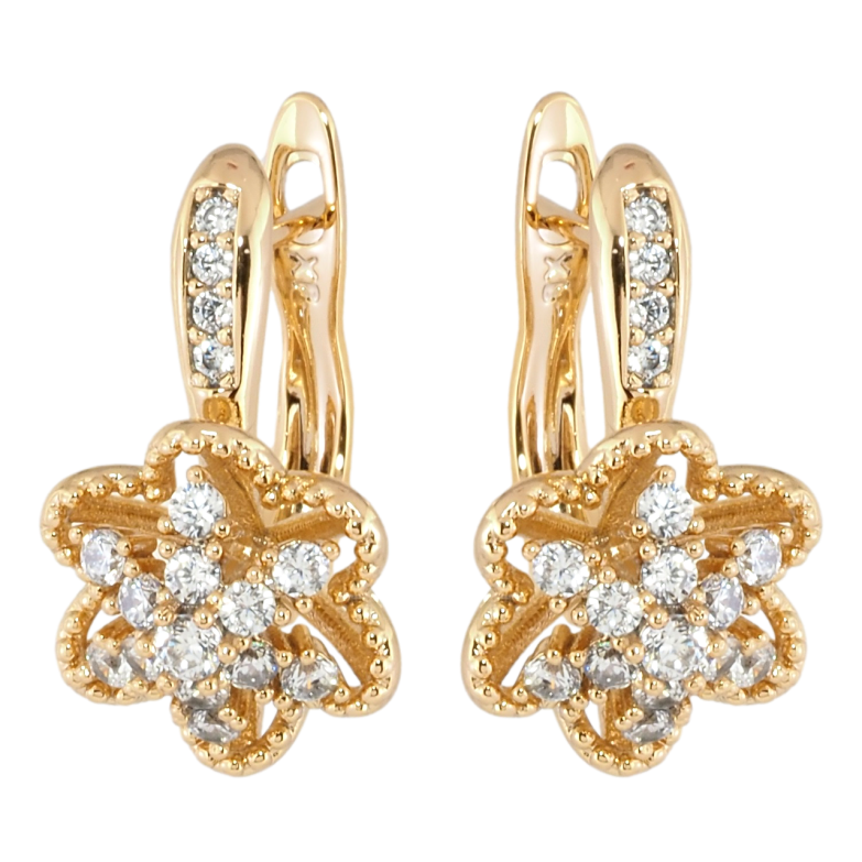 Серьги Xuping Позолота 18K английский замок Цветочки с цирконием фото №1