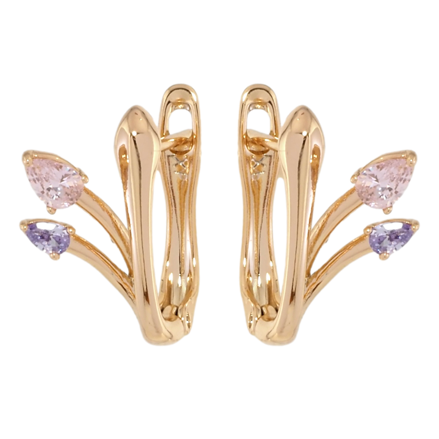 Сережки Xuping Позолота 18K англійський замок Феєрія з кольоровими фіанітами фото №1