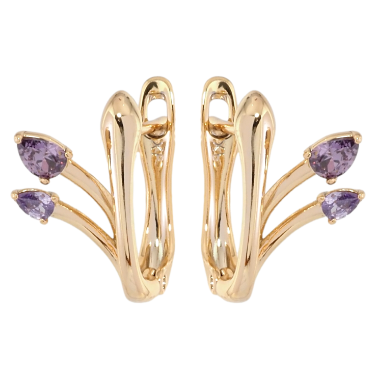 Серьги Xuping Позолота 18K английский замок Феерия с сиреневыми фианитами фото №13